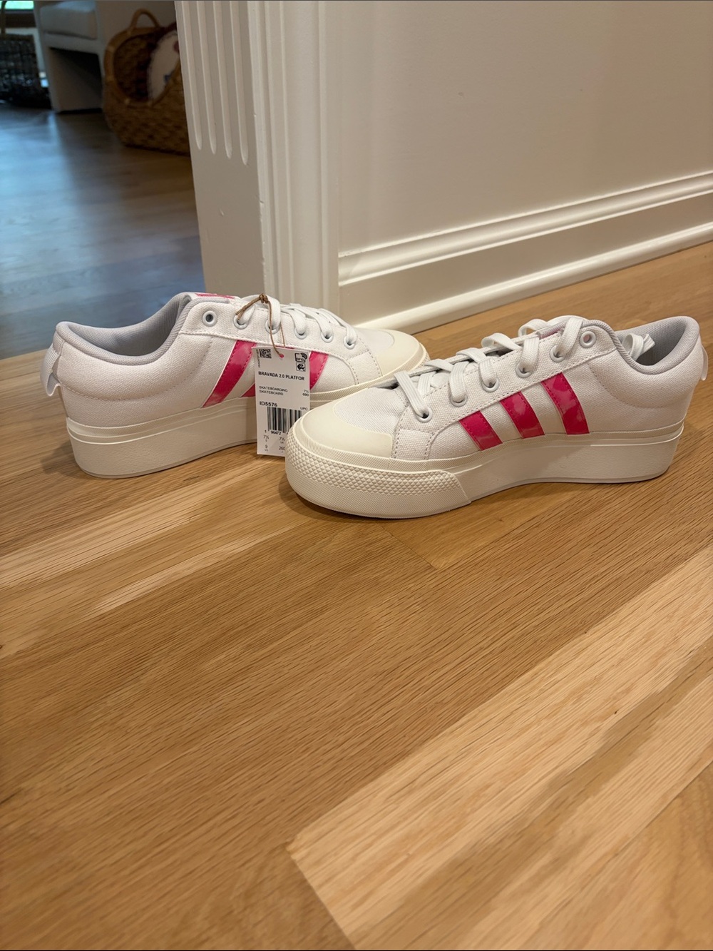 adidas Bravada 2.0 White Sneakers (Pink Stripes)